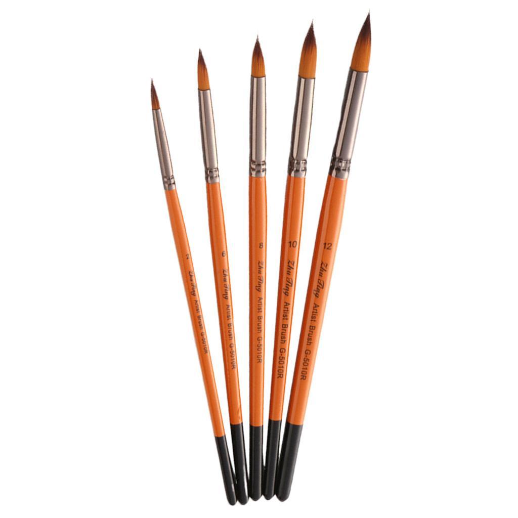 5Pc Wooden Nylon Brush for Watercolor