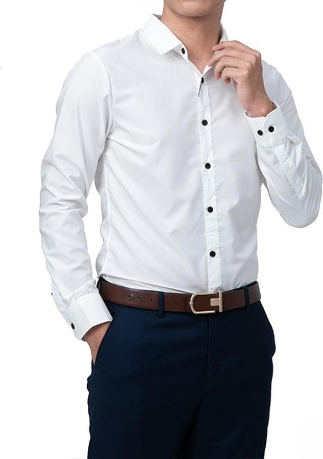 Áo Sơ Mi Nam Công Sở Hàn Quốc, Chất Liệu Cao Cấp, Thời Trang - Trắng cúc đen - XL