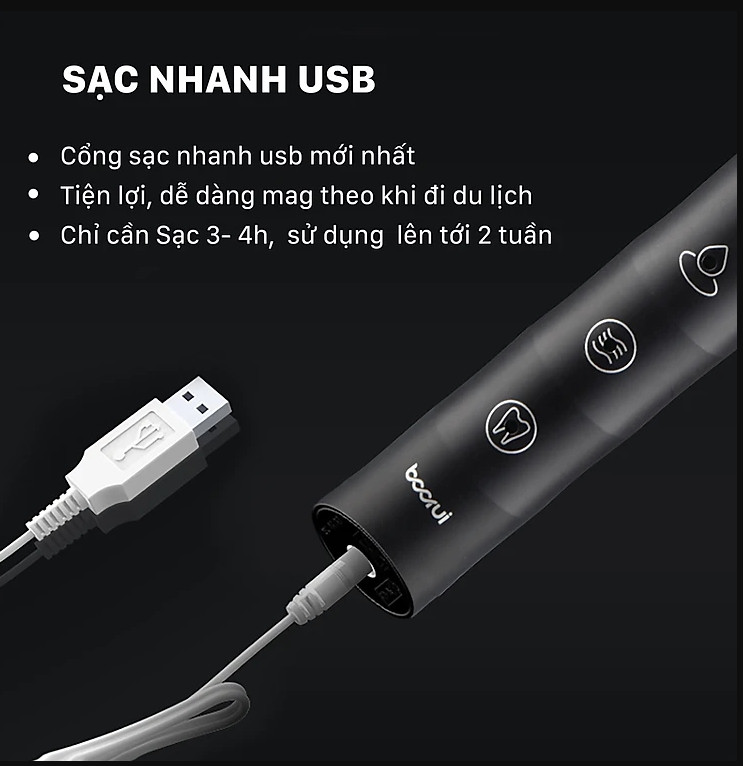 Bàn Chải Điện Chải Răng Sử Dụng Sạc Clear Sonic Boorui-Hàng Chính Hãng DRU