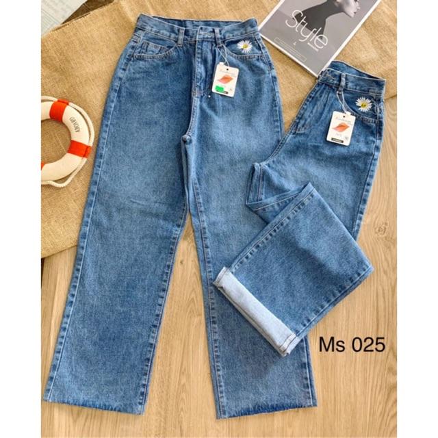 Quần jean ống rộng nữ hoa cúc thêu