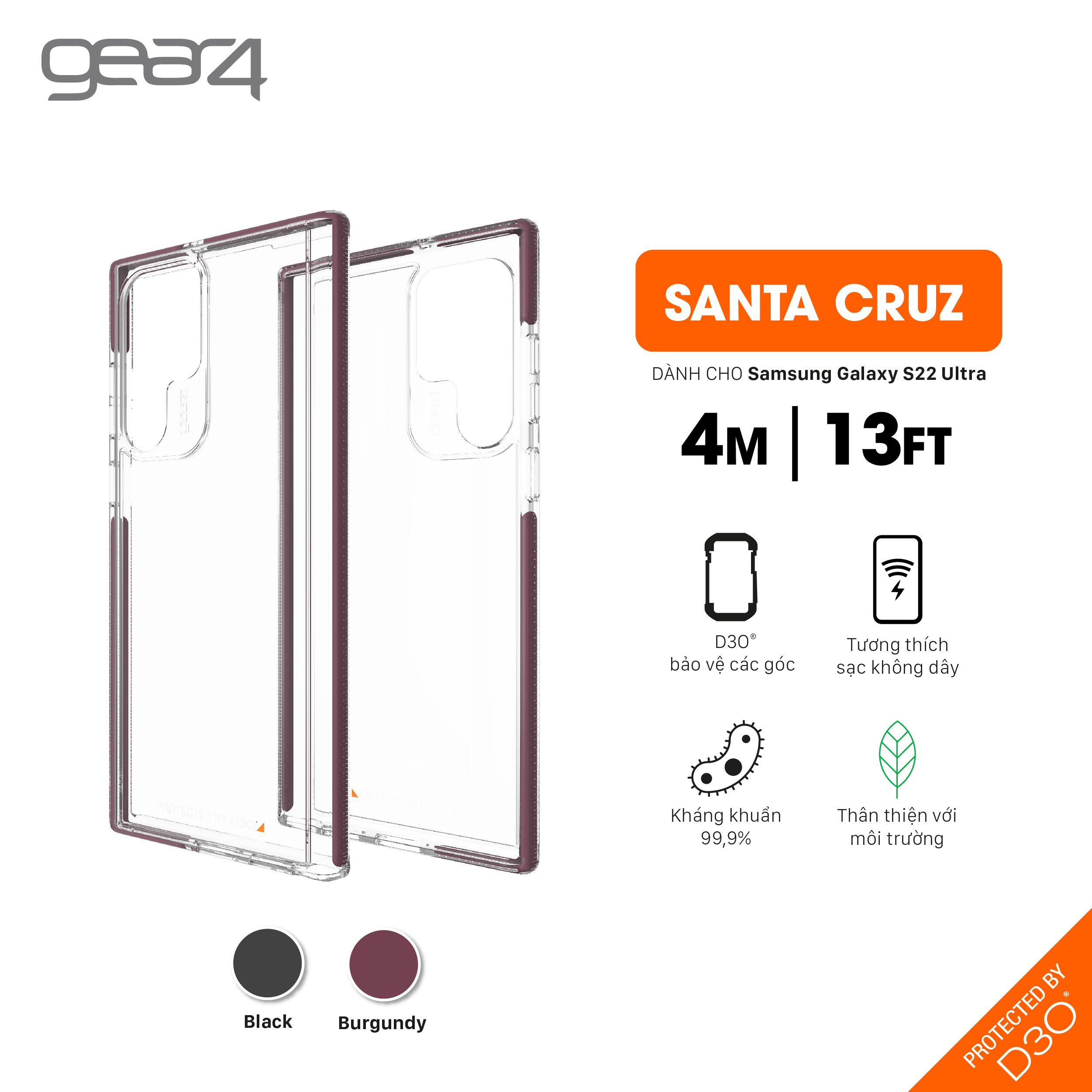 Ốp lưng chống sốc Gear4 D3O Santa Cruz 4m cho Samsung Galaxy S22 Series - Hàng chính hãng