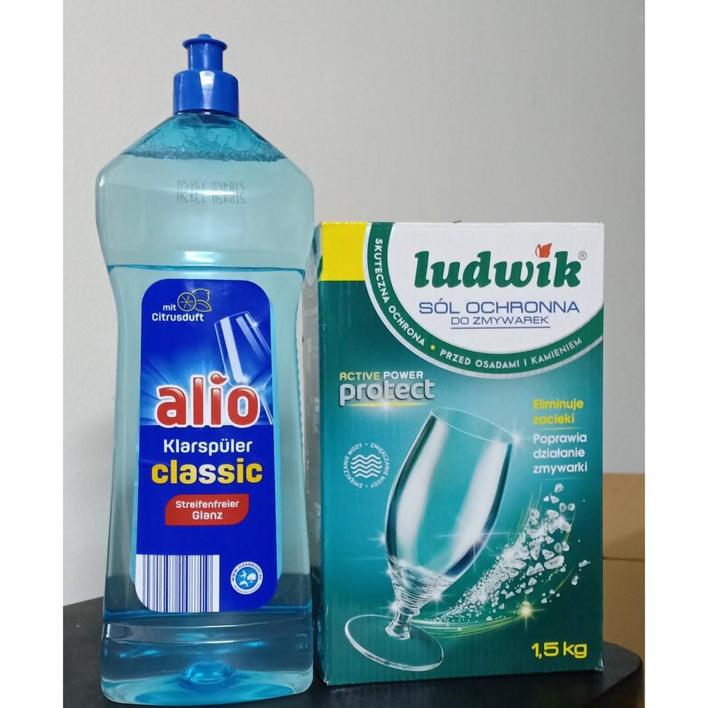 Combo Muối rửa bát LUDWIK 1.5 KG +Bóng Alio 1000ml dùng cho Máy