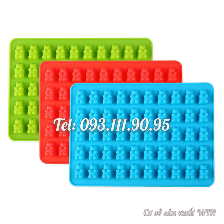 Khuôn silicon làm rau câu, kẹo dẻo chip chip, socola 50 gấu con – Mã số 1222