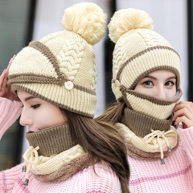 3 Mùa Đông Trẻ Em Bò Mũ Khăn Miệng Nạ Đắp Mặt Dệt Kim Bò Ấm Trang Trượt Tuyết Ngoài Trời Mũ Pompom Bé Gái Bé Trai trẻ Em Mặt Giữ Ấm