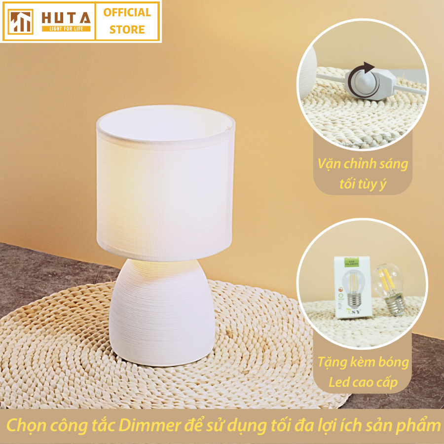 Đèn Ngủ HUTA Light For Life S2 Gốm Sứ Hiện Đại, Decor Trang Trí Phòng Ngủ, Điều Chỉnh Độ Sáng, Đèn Vàng Bóng LED Tiết Kiệm Điện