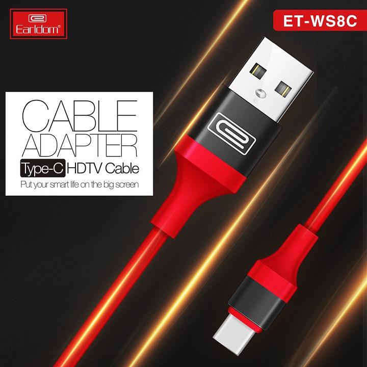 Dây Cáp HDMI Earldom WS8C Type C USB 2m Loại Dẹt tivi, chơi game, máy chiếu, chuẩn full HD Hàng Chính Hãng