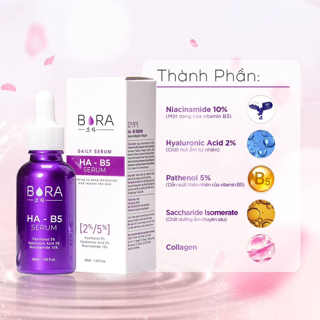 Hình ảnh Tinh chất dưỡng ẩm, phục hồi da và dưỡng trắng Bora HA B5 Serum lọ 30ml