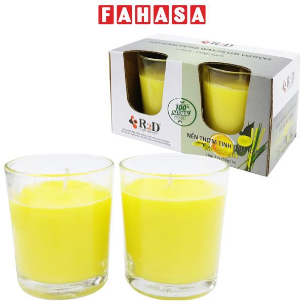 Hộp 2 Ly Nến Thơm Tinh Dầu Sả Chanh R2D (50gr/ Ly)