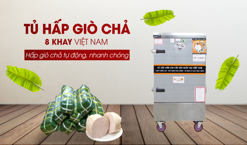 Tủ Hấp Giò Chả,Thực Phẩm 48 Kg/Mẻ Dùng Điện 8 Khay Inox 304 Việt Nam NEWSUN, Năng Suất Cao - Hàng Chính Hãng