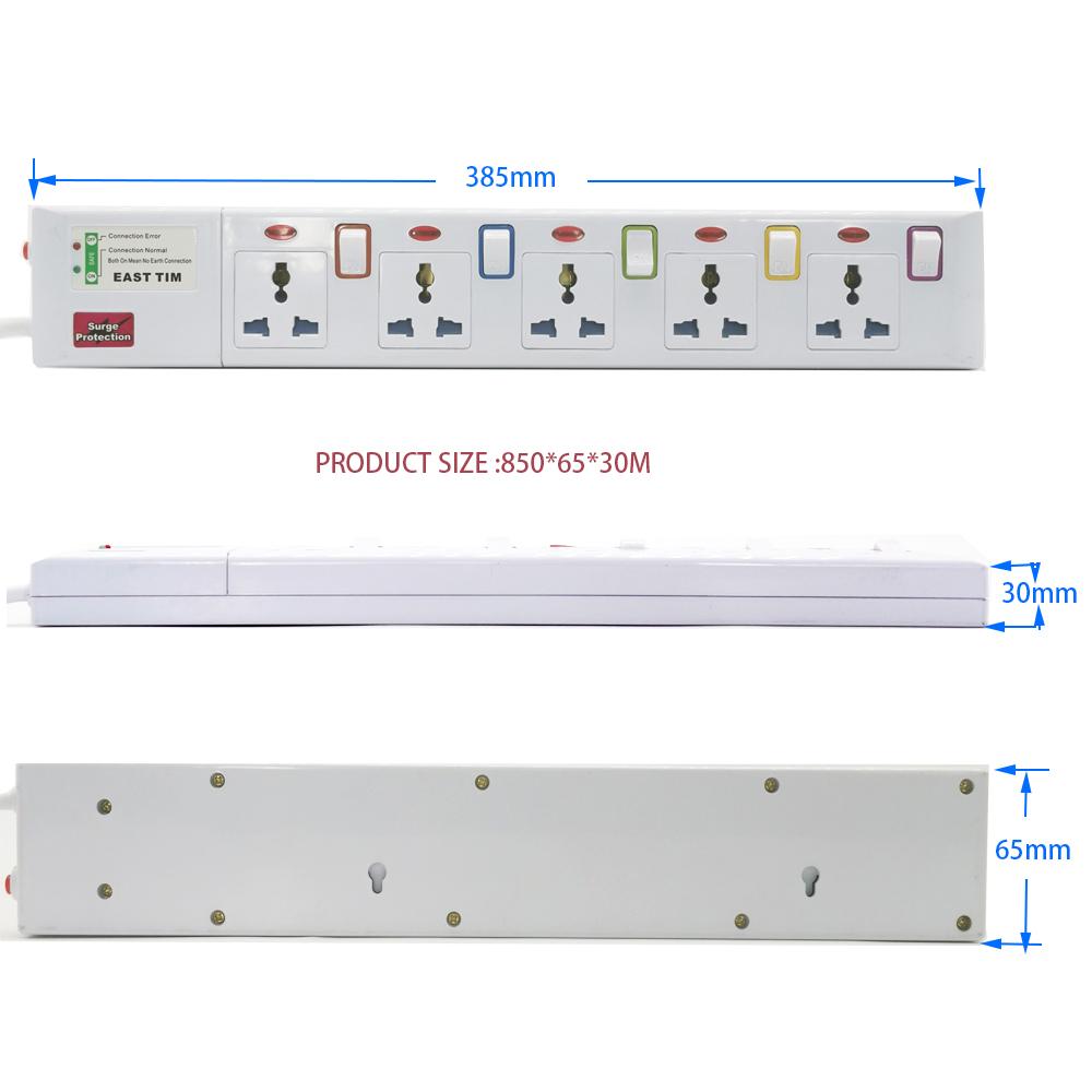 Dán Cường Lực Ổ Cắm 5 Chiều AC Đa Năng Ổ Cắm Chống Sét Bảo Vệ Cá Nhân Công Tắc Bảo Vệ Quá Tải Dây Nối Dài 3M/9.8ft