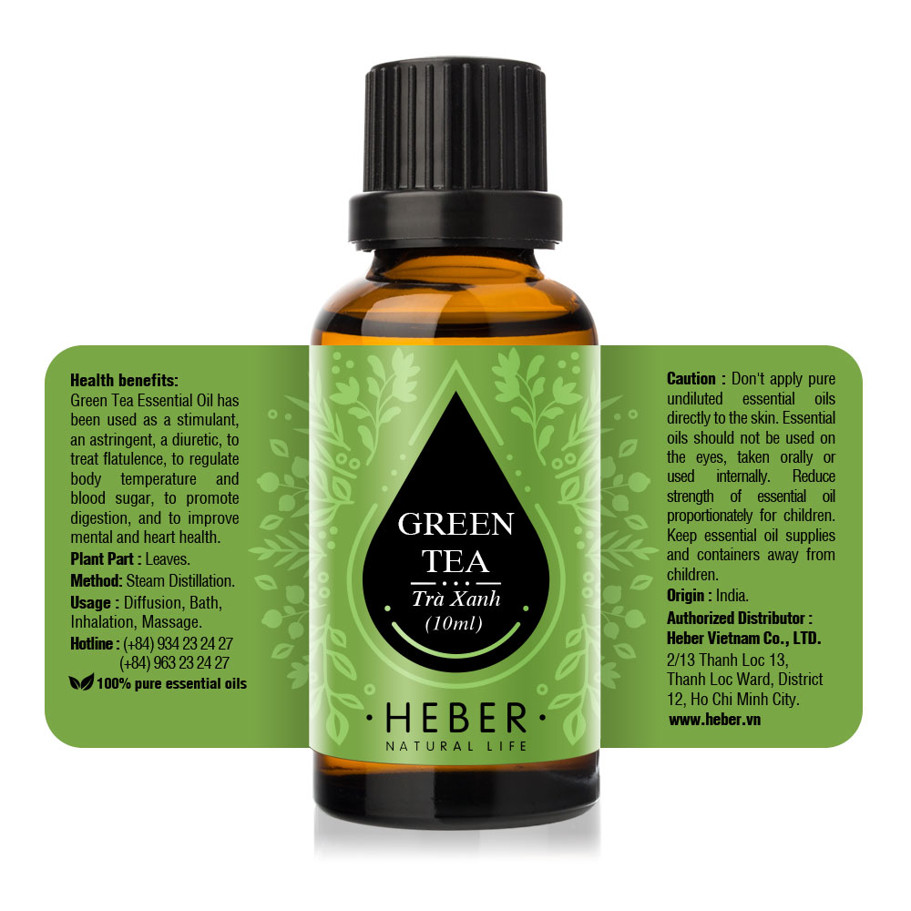 Tinh Dầu Trà Xanh Green Tea Essential Oil Heber | 100% Thiên Nhiên Nguyên Chất Cao Cấp