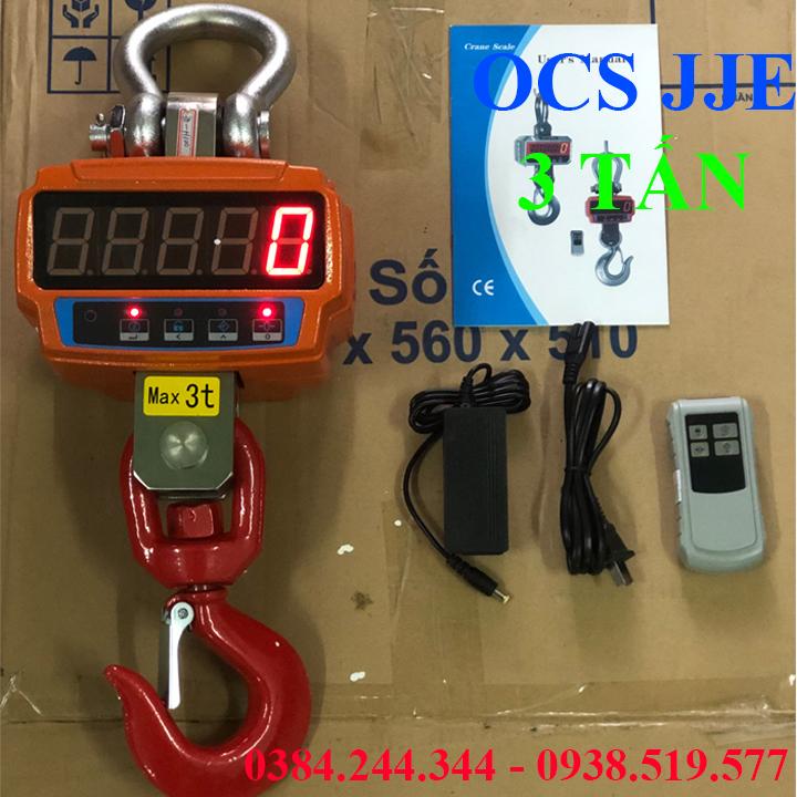 Cân treo điện tử, cân móc cẩu OCS JJE, Mức cân tối đa 3 tấn, độ chia 1kg, Móc treo xoay 360 độ có khóa chống trượt
