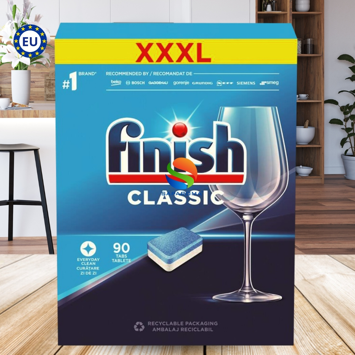 Viên rửa bát Finish Classic 90 viên, viên rửa cao cấp chuyên dùng cho máy rửa bát, nhập khẩu chính hãng