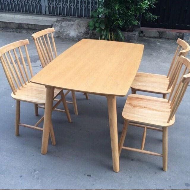 Bộ Bàn Ăn 4 Ghế Nan Bằng Gỗ Tự Nhiên