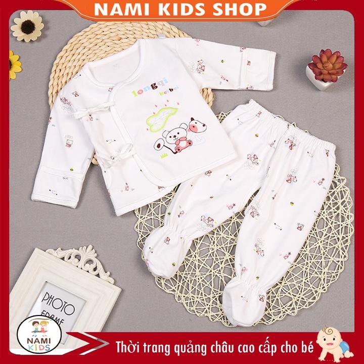 Bộ đồ cotton dài tay nhiều họa tiết cho bé trai và bé gái 0-3 tháng