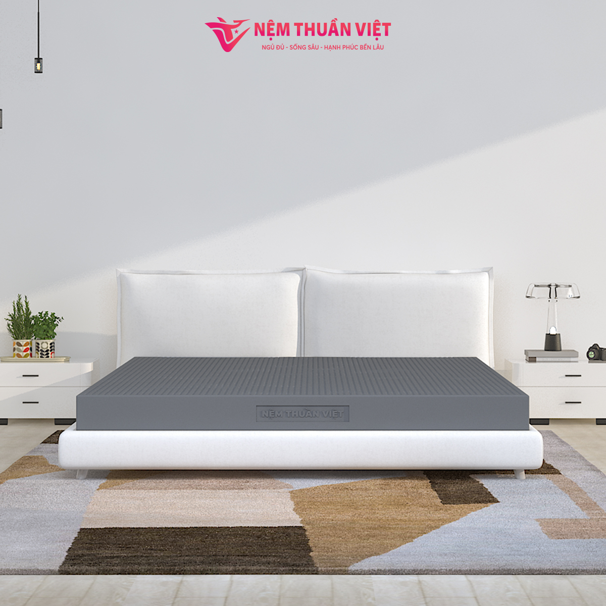 Nệm cao su than hoạt tính Thuần Việt Titan Grey - Đầy Đủ Kích Thước - Nâng Đỡ Êm Ái, Kháng Khuẩn Khử Mùi, Thoáng Khí - Miễn Phí Vận Chuyển, Bảo Hành 15 Năm, Trả Góp 0%