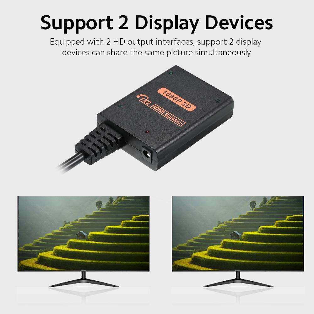 HD Splitter 1 in 2 out 1080P Image Quality 3D Effect For PC/Laptop/Game Console/Set-top Box/Projector/TV/Monitor