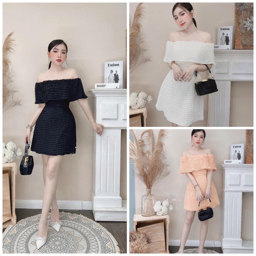 Váy đầm nữ dáng xòe kiểu trễ vai sang chảnh thích hợp mặc đi chơi đi tiệc