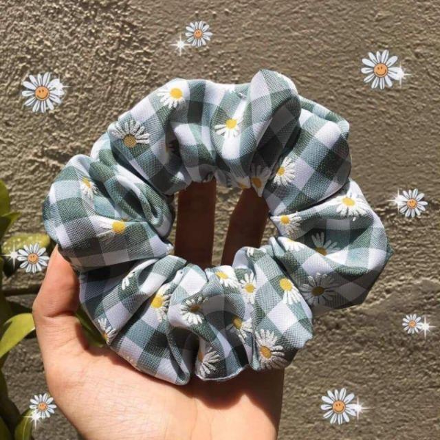 Sỉ 10 Scrunchies caro. Hoa cúc . Hoạ tiết