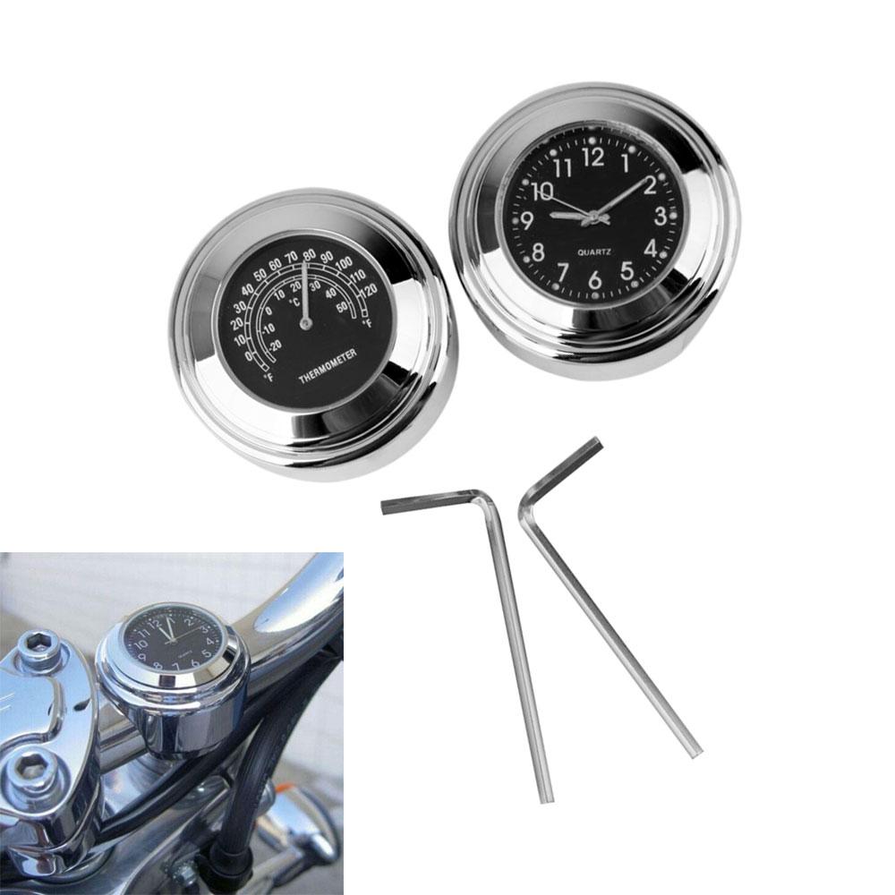 Universal Motorcycle Handlebar Mount Dial Clock & Temp 7/8" 1"