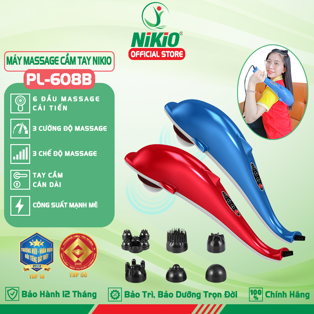 Máy mát xa cầm tay cá heo Nikio PL-608B - Điện tử, 6 đầu massage 