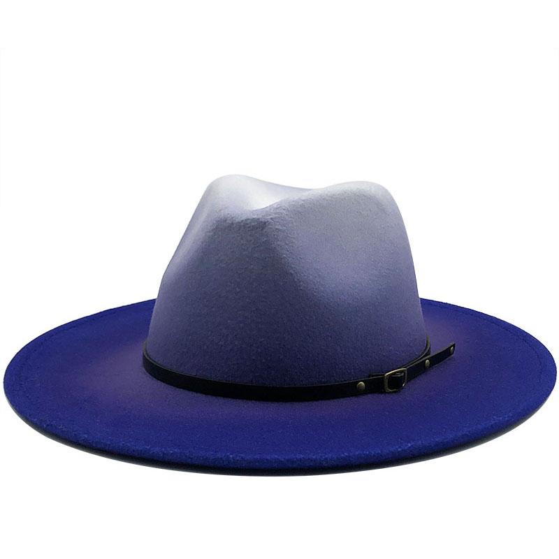 Phụ Nữ Mới Áo Len Vintage Trilby Cảm Thấy Fedora Nón Rộng Vành Quý Ông Thanh Lịch Gradient Xanh Hoàng Gia Cho Nữ Mùa Đông nhạc Jazz Mũ Lưỡi Trai