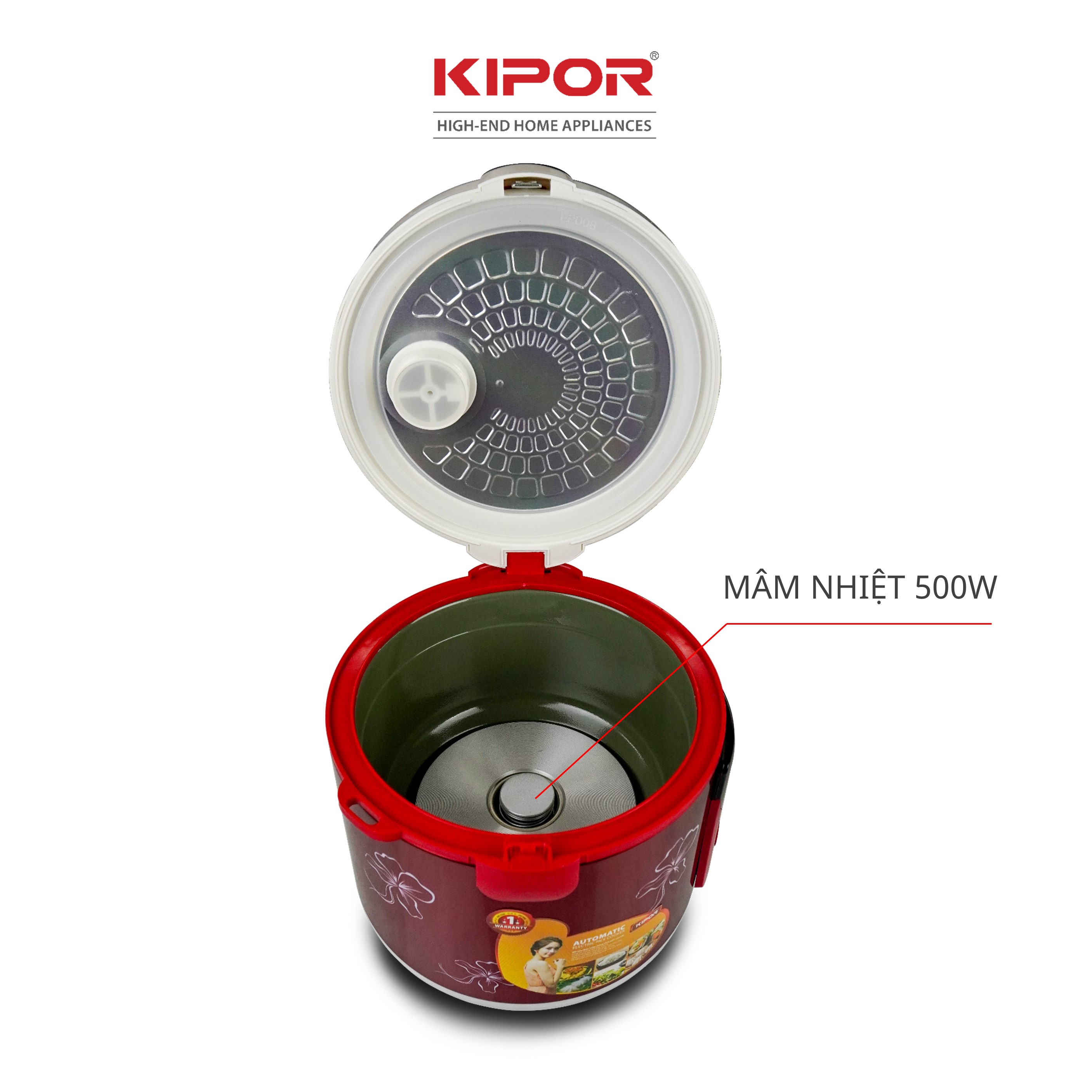 Nồi cơm điện KIPOR KP-N25912 - 1.2L - Phủ chống dính HOÀNG KIM, Nồi cơm có tặng kèm vỉ hấp - phù hợp 2-3 người ăn - Hàng chính hãng