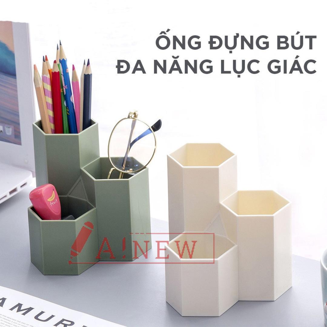 Hộp bút lục giác đa năng 3 ngăn / tặng kèm sticker dán