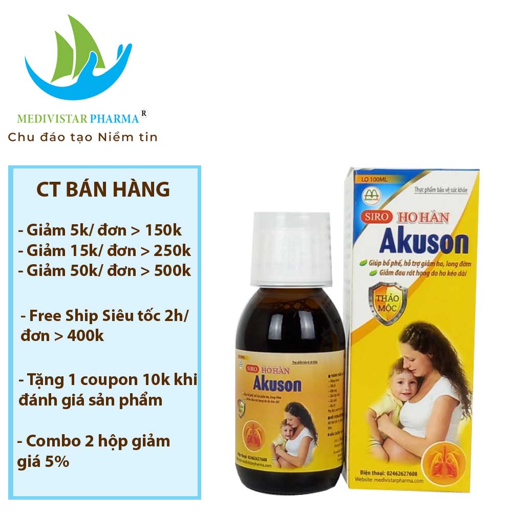 Combo 2 Hộp Siro Giảm Ho Cho Bé AKUSON Chiết Xuất Thảo Dược Dành Cho Bé Và Mẹ Bầu Giúp Long Đờm, Bổ Phế Tăng Cường Sức Đề Kháng Lọ 100ml