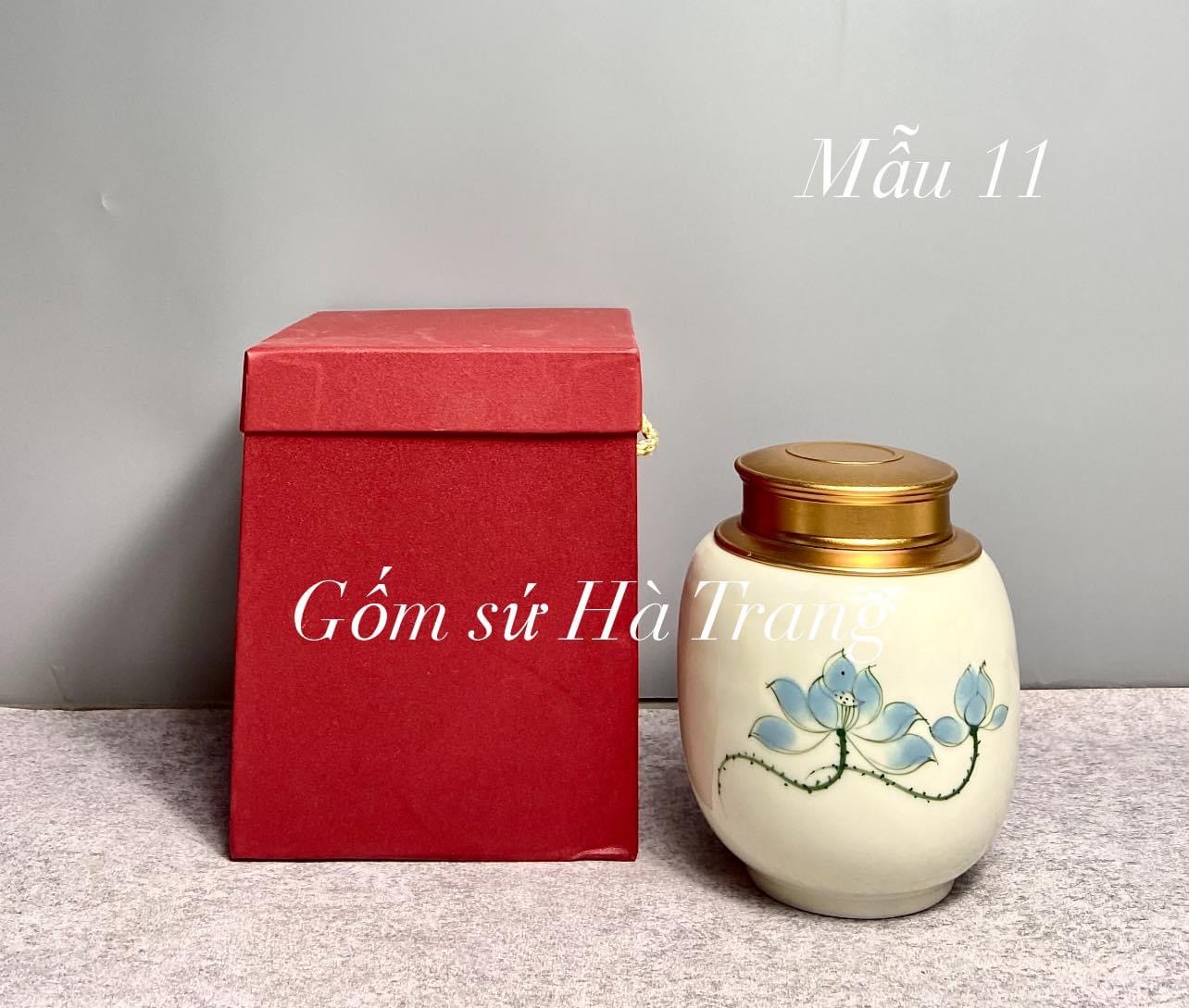 Hộp đựng chè hộp nắp kín đa năng gốm sứ Bát Tràng cao cấp men kem vẽ tay