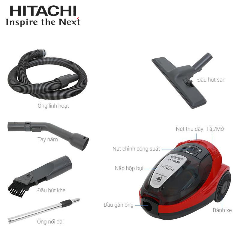 Máy hút bụi dạng hộp Hitachi CV-SF20 công suất 2000W, xuất xứ Thái Lan - Hàng chính hãng