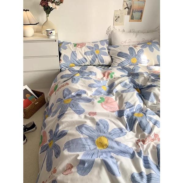 Set Chăn Ga Gối Cotton 100%côtton Hàng Nhập Khẩu Cao Cấp 4 Món Nhẹ Nhàng