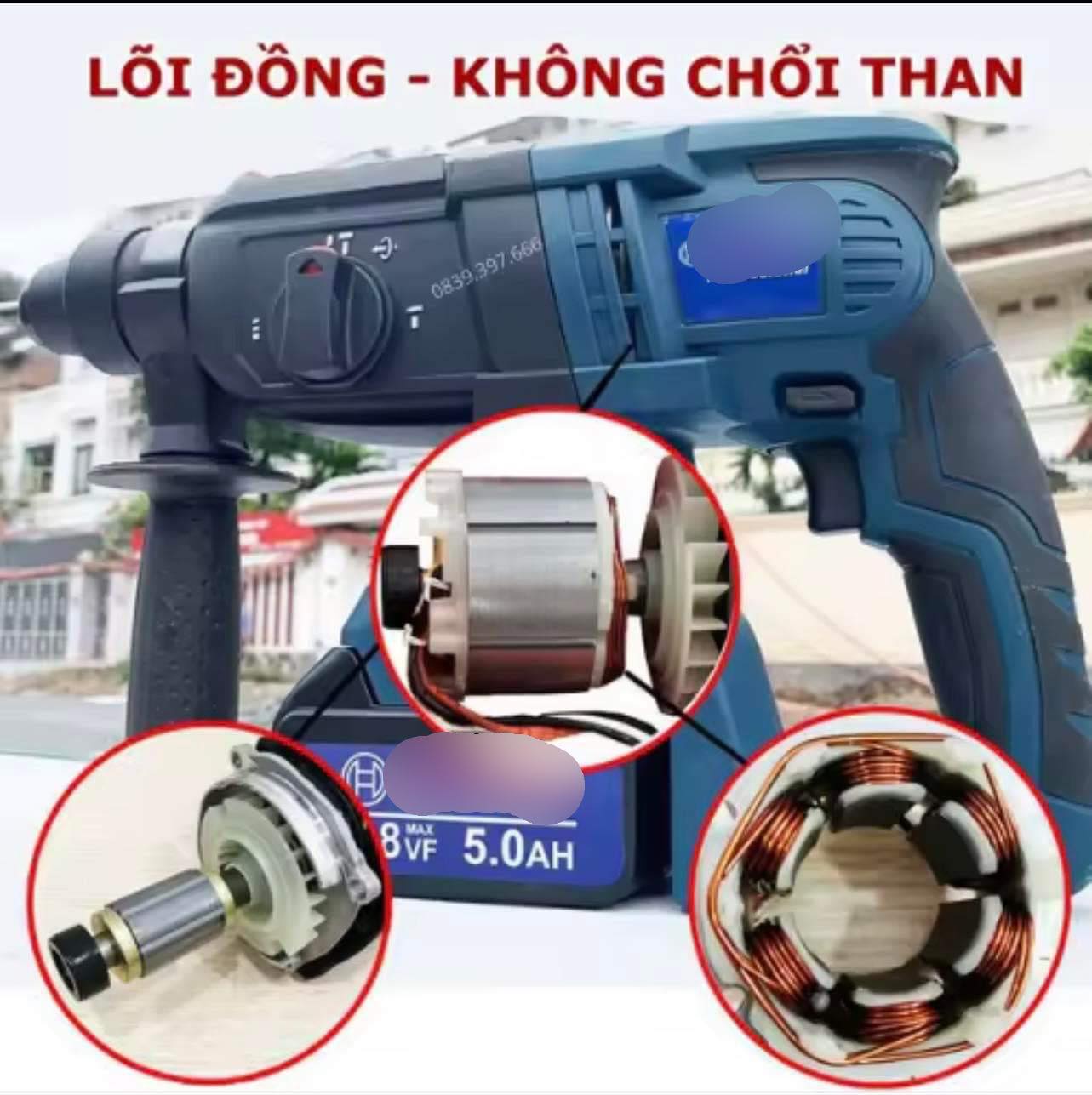 Máy Khoan Bê Tông Dùng Pin BOSS 118V 3 Chức Năng Khoan Đục Khoan Bê Tông Hàng Cao Cấp