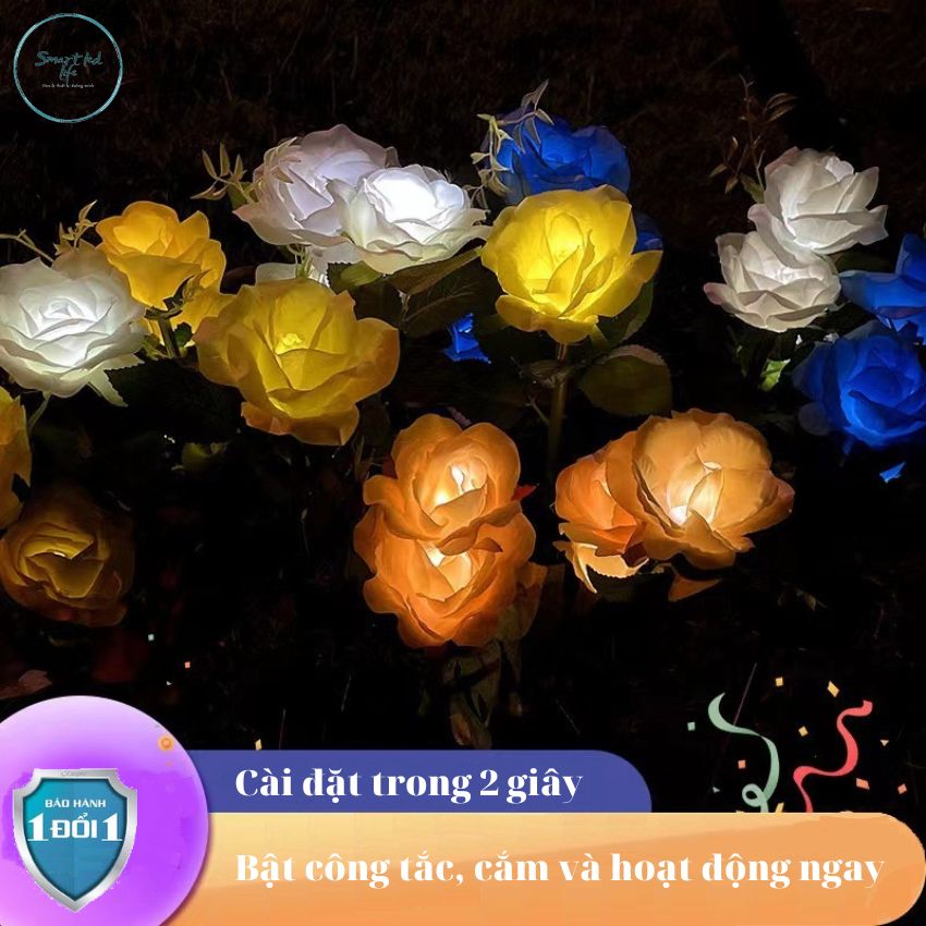 Đèn hoa hồng năng lượng mặt trời ED04 SolaZ trang trí sân vườn, tự động phát sáng, 0 đồng tiền điện