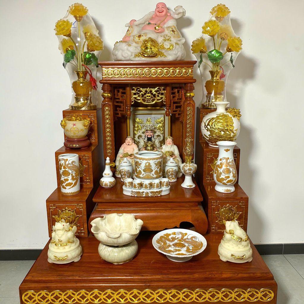 Bộ thờ thần tài men trắng Phúc Lộc thọ RỒNG VIỆT - mẫu Gốm Bát Tràng hàng cao cấp sang trọng