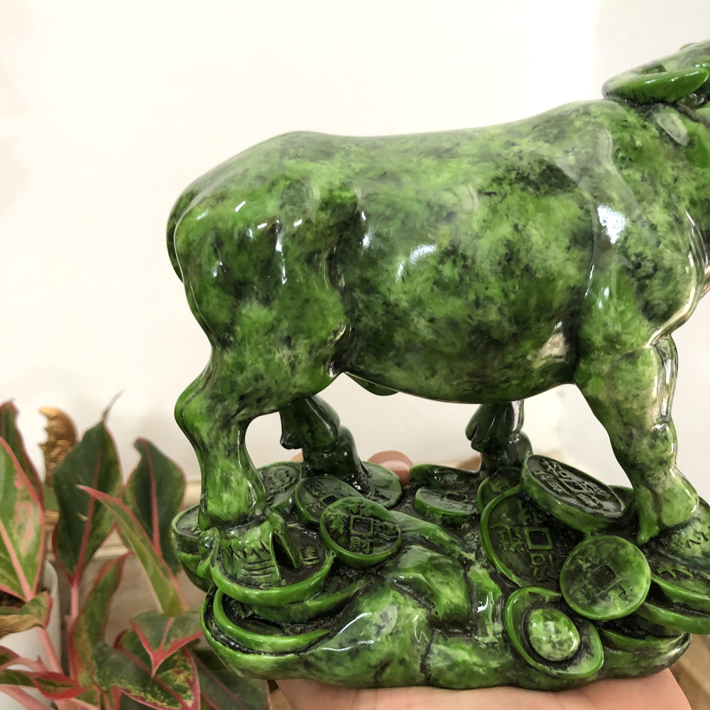Tượng con trâu trang trí - Chiều cao 16cm - Màu xanh lục bích