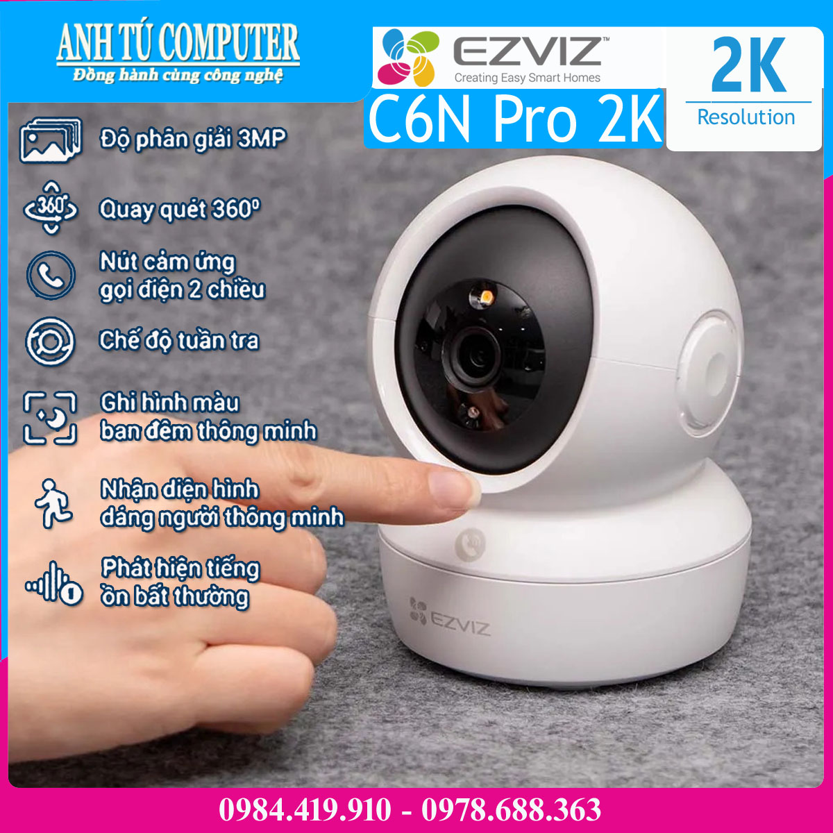 Camera Wifi thông minh EZVIZ C6N Pro 2K 3MP hàng chính hãng