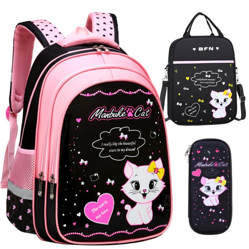 Cô Gái Dễ Thương Trường Túi Trẻ Em Sơ Cấp Ba Lô Mèo Hoạt Hình In Hình Công Chúa Schoolbag Chỉnh Hình Trẻ Em Bookbags