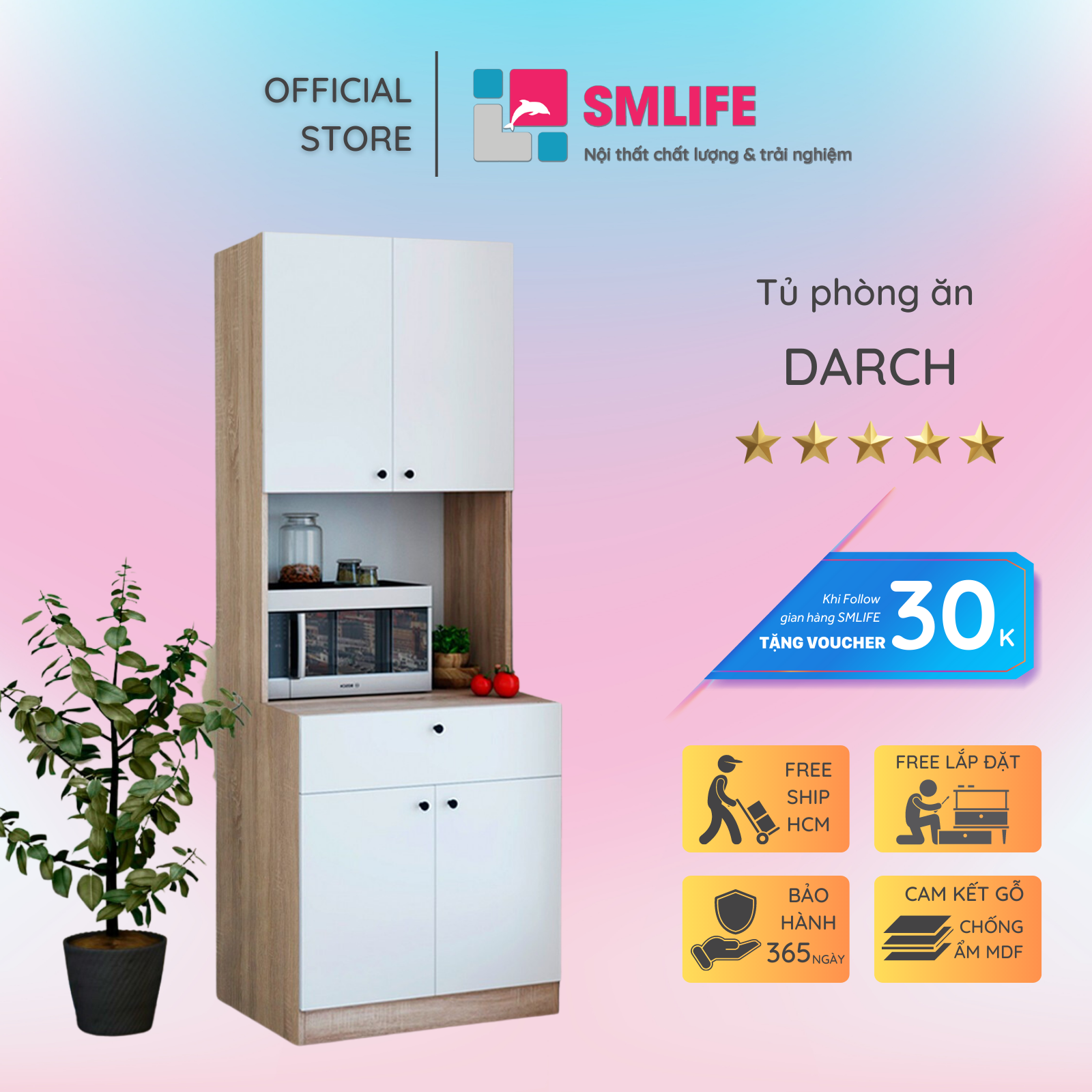 Tủ phòng ăn gỗ hiện đại SMLIFE Darch | Gỗ MDF dày 17mm chống ẩm | D70xR48xC180cm