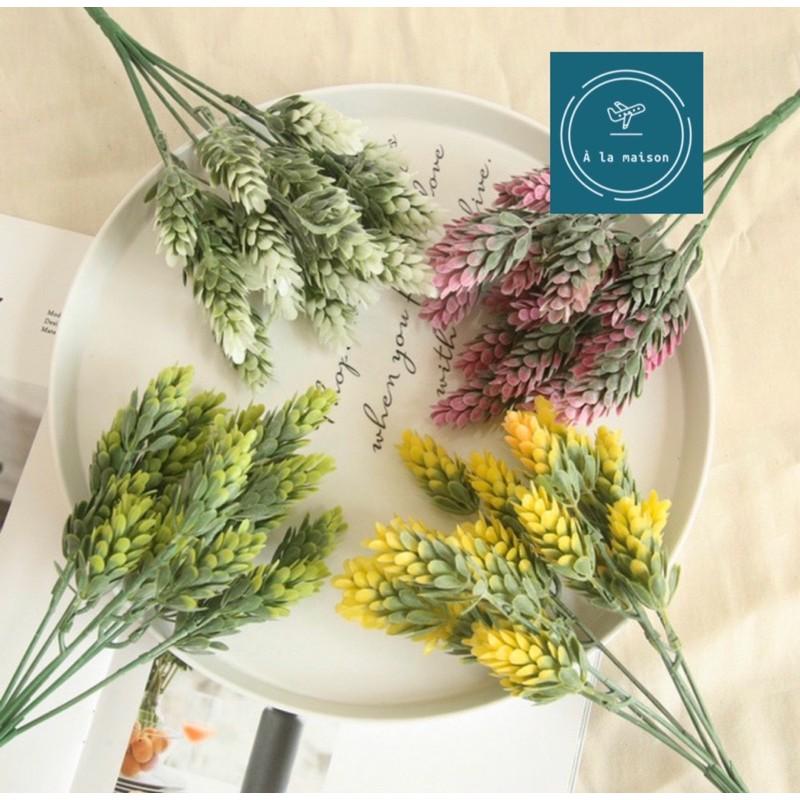 Cụm cỏ dứa nhân tạo 26cm bằng PU y thật, hoa cô dâu,hoa decor trang trí