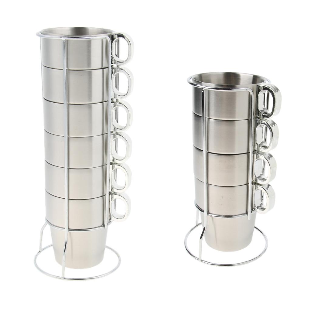 1 Set Stainless Steel Double Insulated Vacuum Coffee Mug Cups With Holder