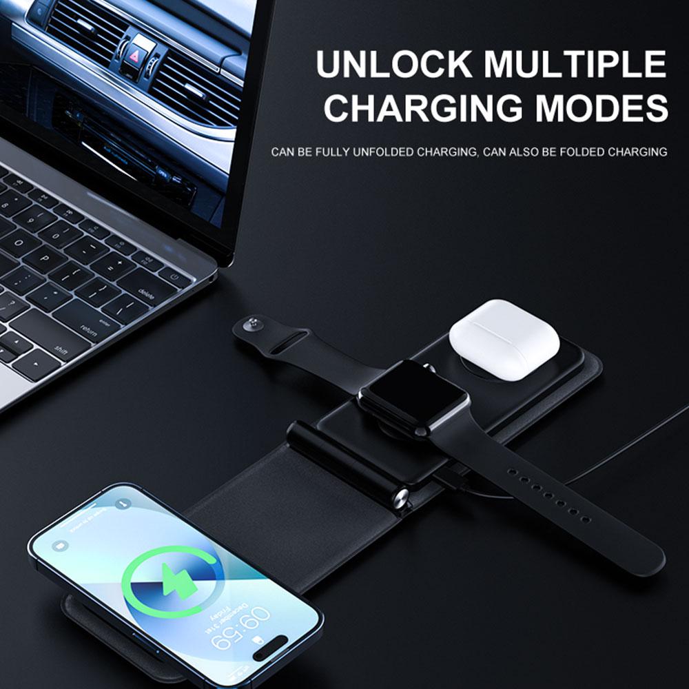Bonola có thể gập lại từ tính 3 trong 1 Bộ sạc không dây cho iPhone 14 Pro Max/13/12 15W Bộ sạc không dây cho AirPods Pro/IWatch Ultra