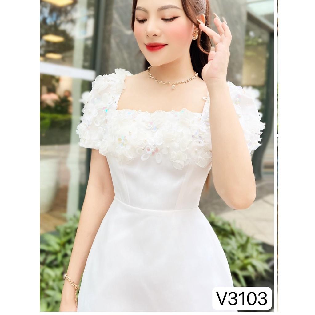 Đầm Thiết Kế V3103 Chất Liệu Vải Tafta Đính Kết Thủ Công - Đầm Dự Tiệc Sang Trọng Đủ Size SMLXL
