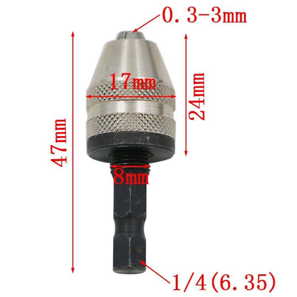 Keyless Drill Chuck Screwdriver Adapter with Quick Change 1/4 Inch Hex Shank