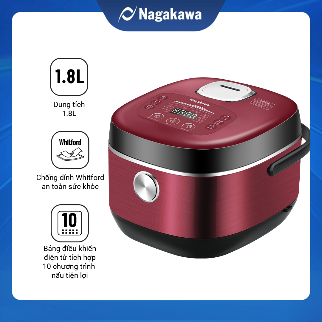 Nồi Cơm Điện Tử Lòng Niêu Nagakawa NAG0135 - Tích Hợp 10 Chương Trình Nấu - Hàng Chính Hãng