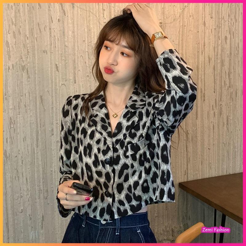 Áo Sơ Mi Croptop, Áo Croptop Nữ Họa Tiết Da Báo Cổ Vest Ulzzang