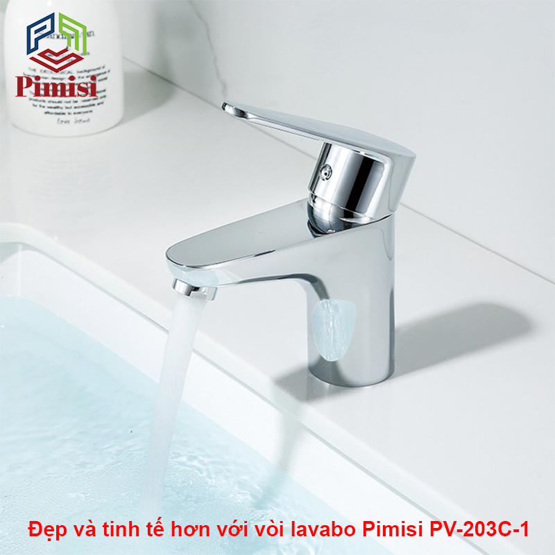 Vòi Lavabo Nóng Lạnh Pimisi PV-203C-1, Dùng Cho Chậu Rửa Mặt 1 Lỗ Ở Phòng Tắm - Điều Chỉnh Bằng Gật Gù | Chính Hãng