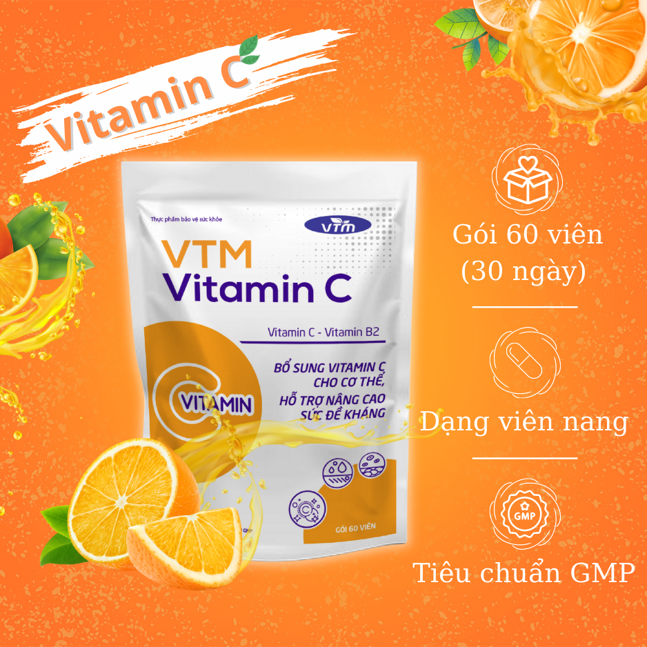 Viên uống Feelex VTM Vitamin C bổ sung vitamin C, sáng da, mờ thâm, tăng cường đề kháng - gói 60 viên