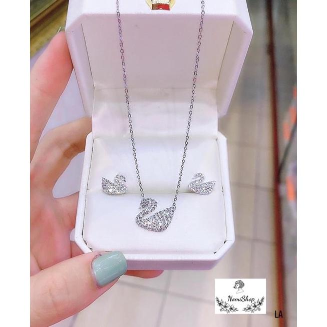 Bộ Trang sức Bạc, Set thiên nga bông tai và dây chuyền, 3 màu Siêu hot - Bạc nomi