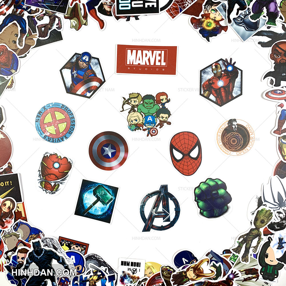 Sticker MARVEL SIÊU ANH HÙNG - Dán Trang Trí - Chất Liệu PVC Cán Màng Chất Lượng Cao Chống Nước, Chống Nắng, Không Bong Tróc Phai Màu